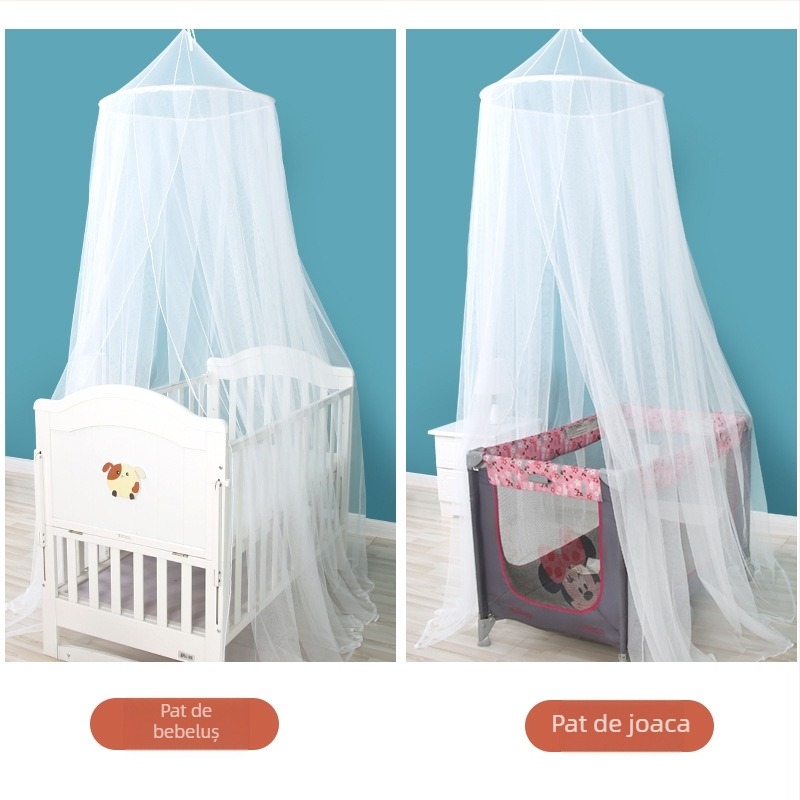 Plasă pentru pătuț de copii cu cupolă suspendată, acoperire totală, cu trei uși, cadru din oțel, potrivită pentru sugari 0–10 luni