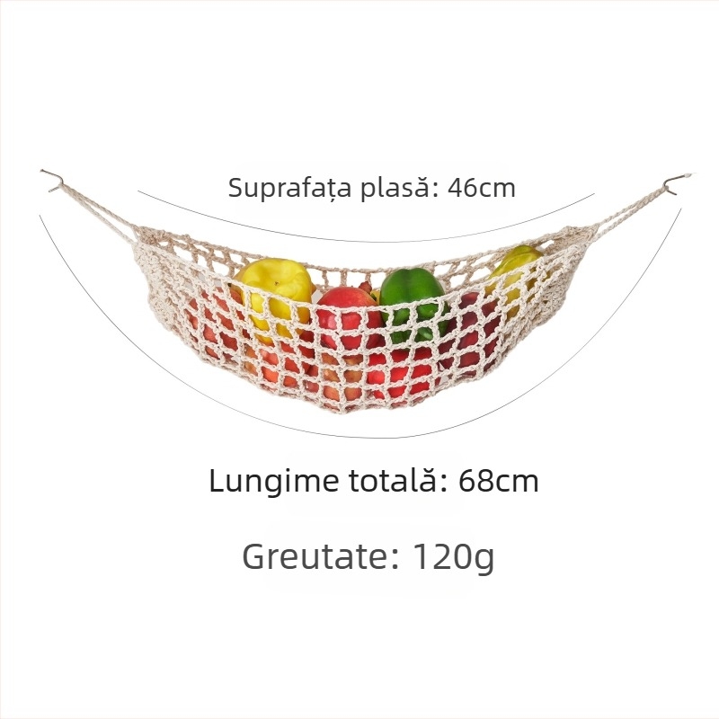 Geantă pentru fructe din plasă croșetată – bumbac, stil boem, pentru montare pe perete sau atârnare