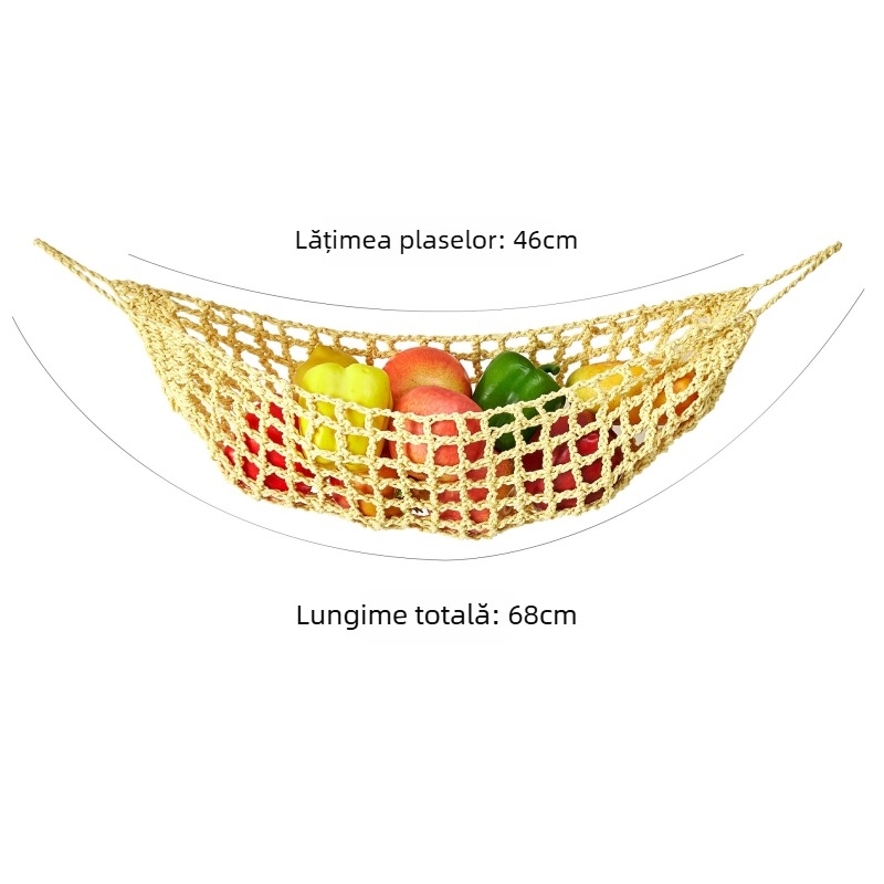 Geantă pentru fructe din plasă croșetată – bumbac, stil boem, pentru montare pe perete sau atârnare