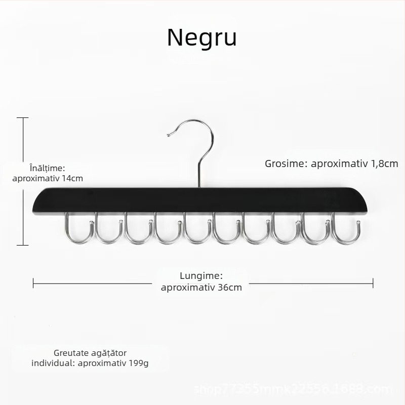 Raft din lemn pentru pantaloni cu 20 de cârlige, rotire la 360°, pentru curele și cravate, design modern minimalist pentru haine
