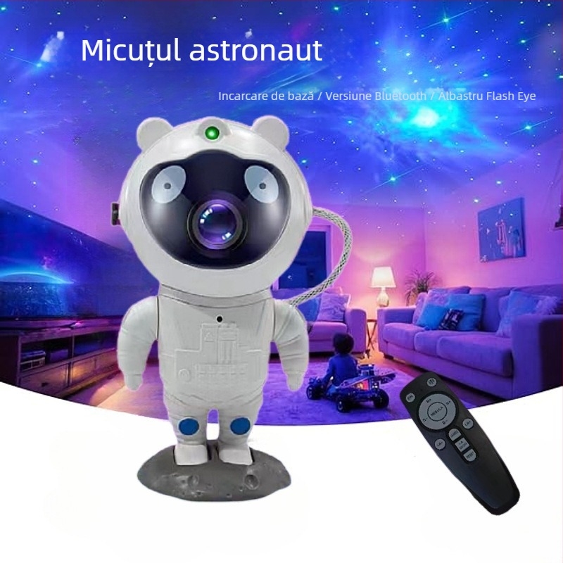 Lampă de noapte cu urs astronaut: proiecție a cerului înstelat, muzică, telecomandă, alimentare la priză, stil modern minimalist
