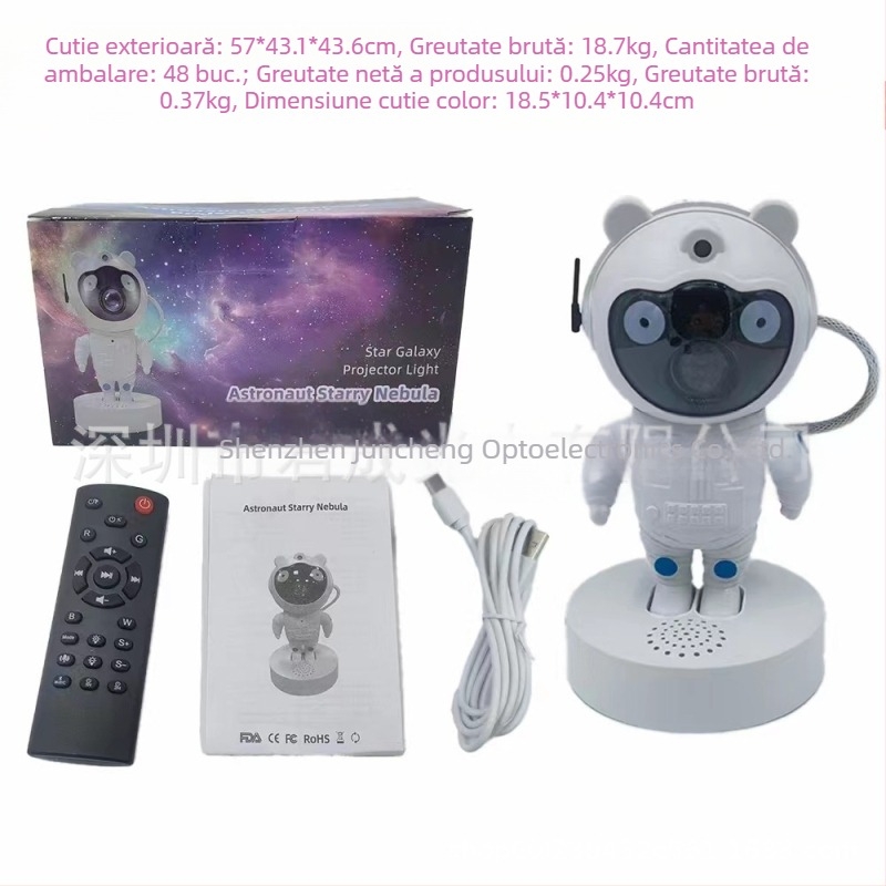 Lampă de noapte cu urs astronaut: proiecție a cerului înstelat, muzică, telecomandă, alimentare la priză, stil modern minimalist