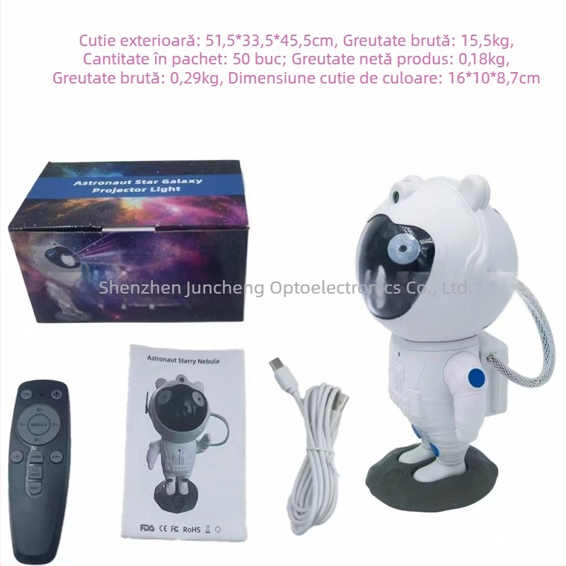 Lampă de noapte cu urs astronaut: proiecție a cerului înstelat, muzică, telecomandă, alimentare la priză, stil modern minimalist