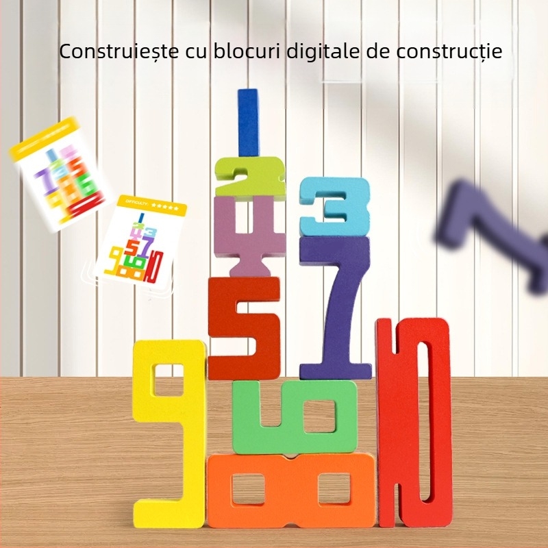 Blocuri din lemn 3D cu numere pentru educație timpurie — Domino de calcul, 0–38 piese, pentru copii 4–6 ani, vopsea pe bază de apă