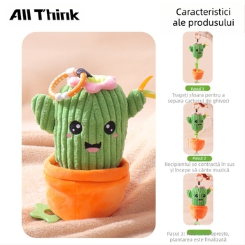 Allthink Jucărie de pluș pentru cărucior – cutie muzicală cu temă plantă, pentru sugari 0-3 ani, liniștește