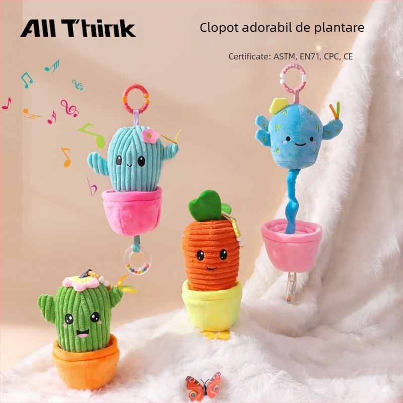 Allthink Jucărie de pluș pentru cărucior – cutie muzicală cu temă plantă, pentru sugari 0-3 ani, liniștește