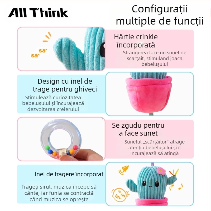 Allthink Jucărie de pluș pentru cărucior – cutie muzicală cu temă plantă, pentru sugari 0-3 ani, liniștește