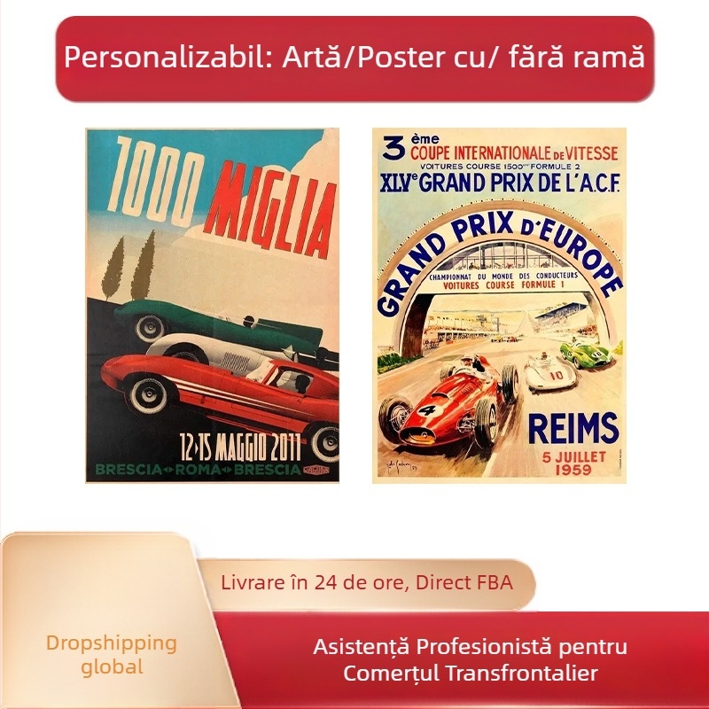 Pictură pe pânză fără ramă, motif abstract cu mașină – două panouri pentru perete