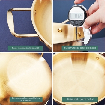 Oală mini în stil coreean pentru fructe de mare și tăiței, oțel inoxidabil, antiaderent, capac din sticlă, 2.1–4 L