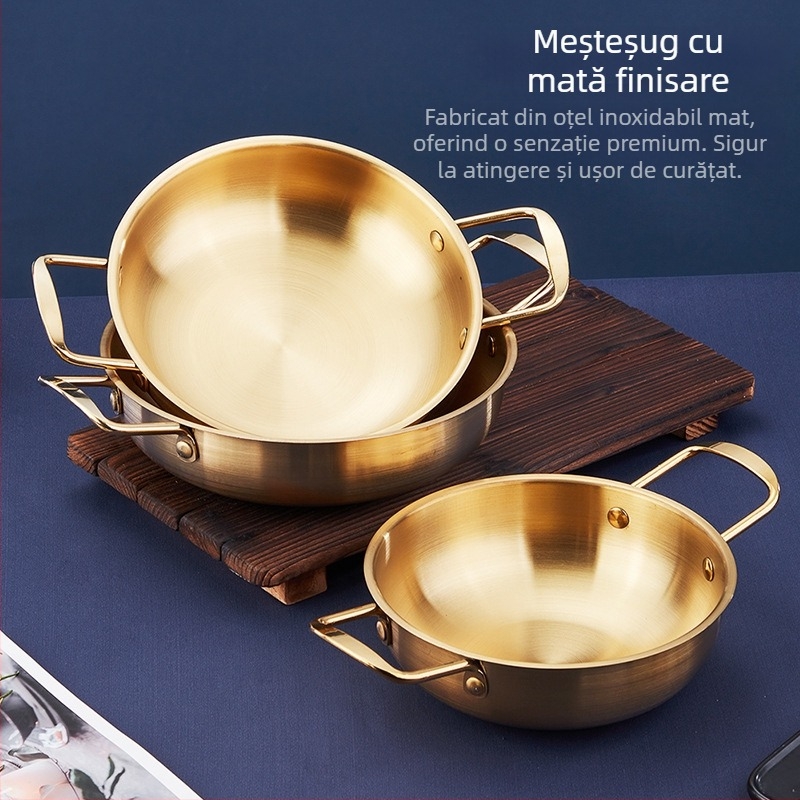 Oală mini în stil coreean pentru fructe de mare și tăiței, oțel inoxidabil, antiaderent, capac din sticlă, 2.1–4 L