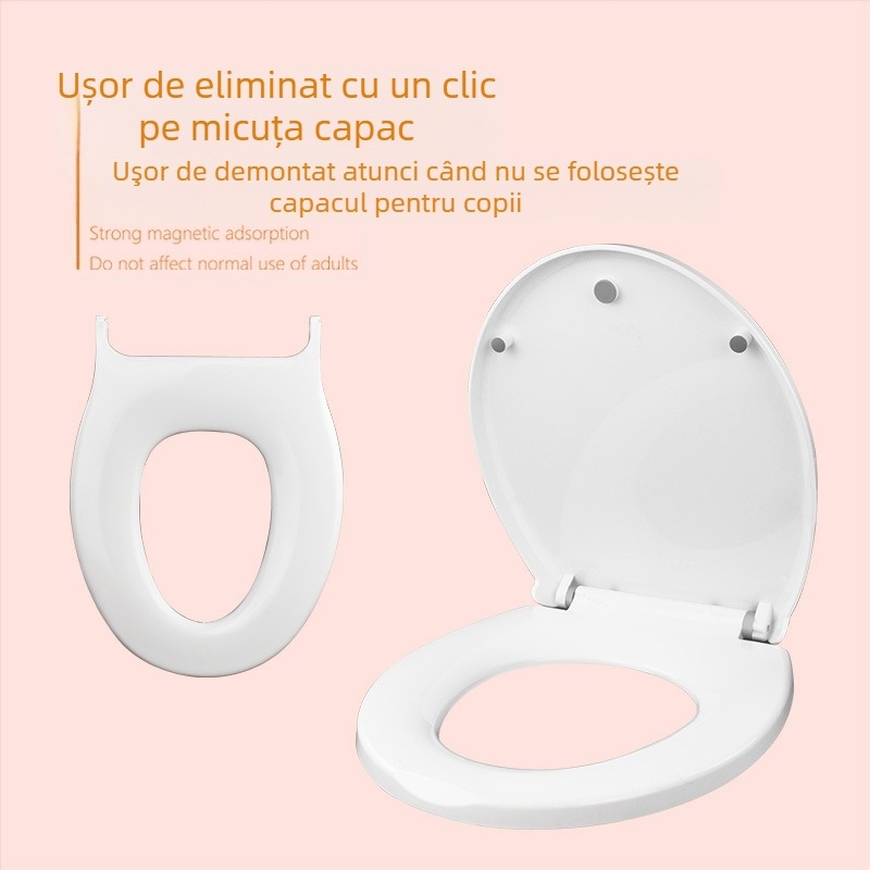 Capac de toaletă universal cu închidere moale, utilizare dublă pentru adulți și copii, placă PP, distanță între găuri reglabilă 11–18 cm, montaj general
