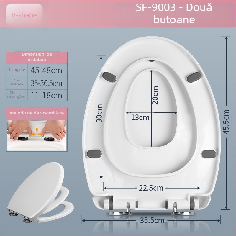 Capac de toaletă universal cu închidere moale, utilizare dublă pentru adulți și copii, placă PP, distanță între găuri reglabilă 11–18 cm, montaj general