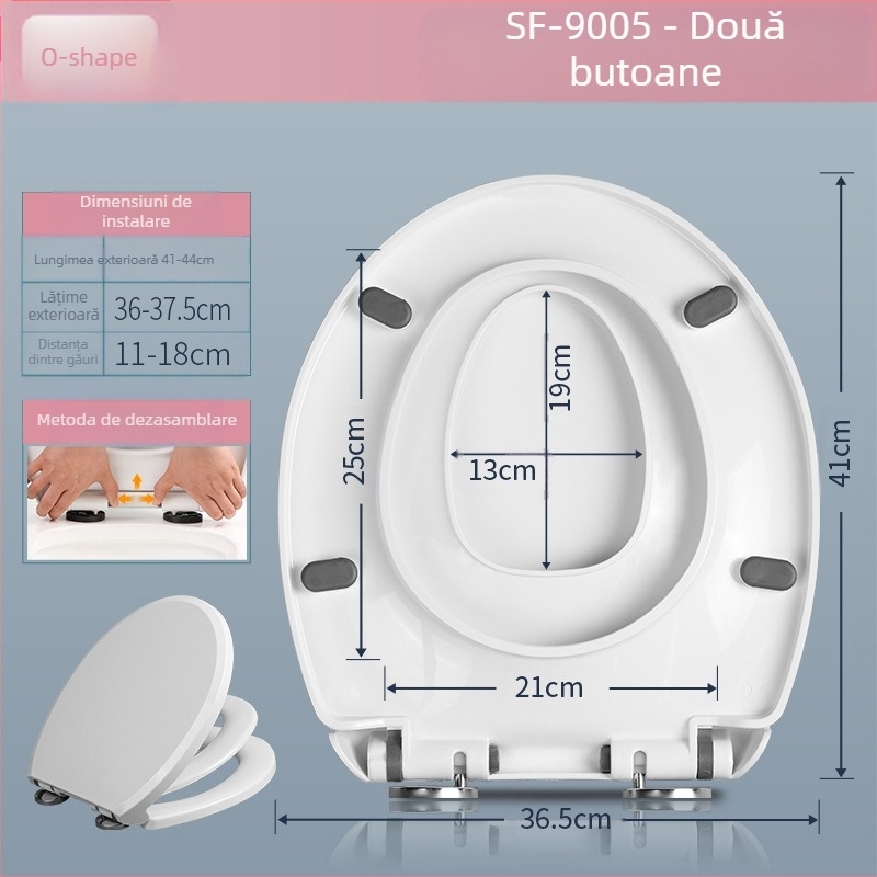 Capac de toaletă universal cu închidere moale, utilizare dublă pentru adulți și copii, placă PP, distanță între găuri reglabilă 11–18 cm, montaj general
