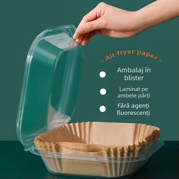 Hartie circulară pentru air fryer – rezistentă la temperaturi înalte, absorbantă de ulei, calitate alimentară, acoperire dublă antiulei, pulpă de lemn