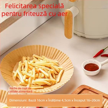 Hartie circulară pentru air fryer – rezistentă la temperaturi înalte, absorbantă de ulei, calitate alimentară, acoperire dublă antiulei, pulpă de lemn