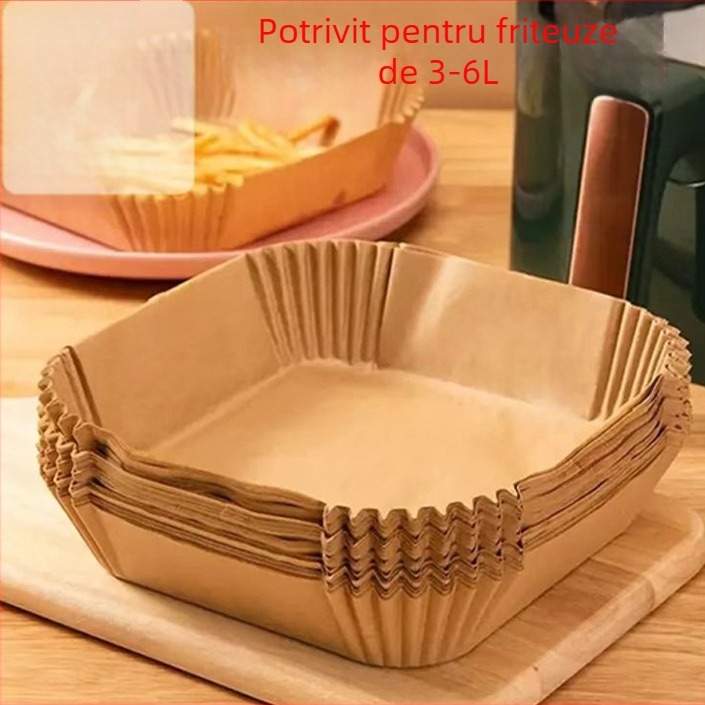 Hartie circulară pentru air fryer – rezistentă la temperaturi înalte, absorbantă de ulei, calitate alimentară, acoperire dublă antiulei, pulpă de lemn