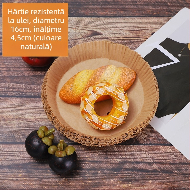 Hartie circulară pentru air fryer – rezistentă la temperaturi înalte, absorbantă de ulei, calitate alimentară, acoperire dublă antiulei, pulpă de lemn