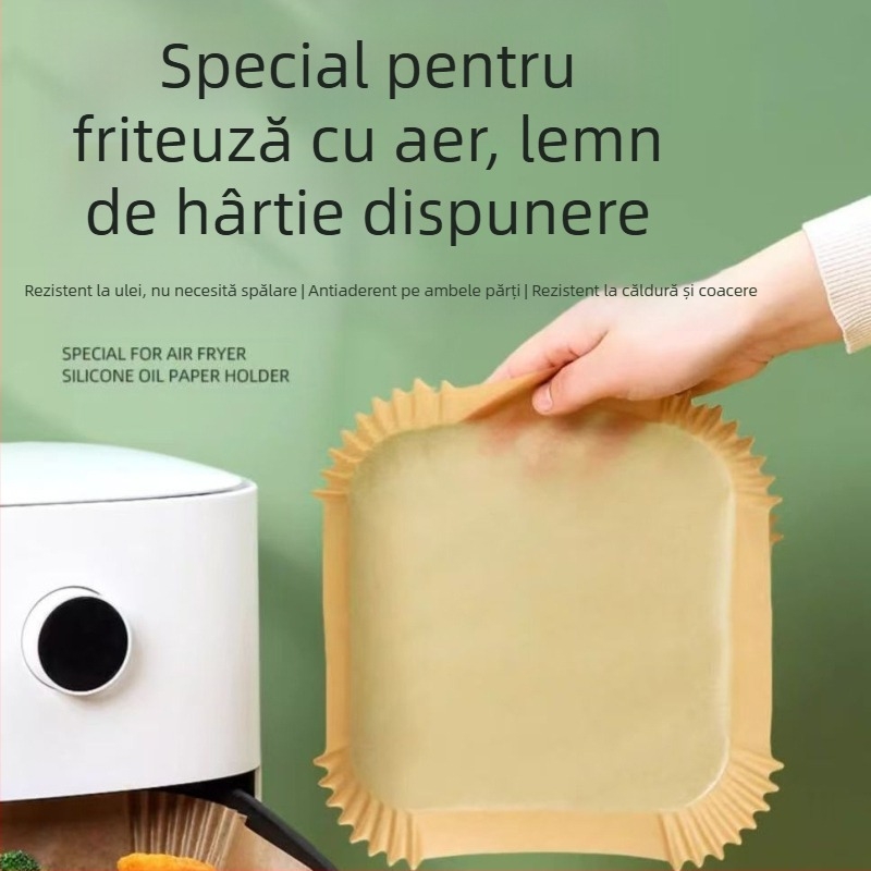 Hartie circulară pentru air fryer – rezistentă la temperaturi înalte, absorbantă de ulei, calitate alimentară, acoperire dublă antiulei, pulpă de lemn