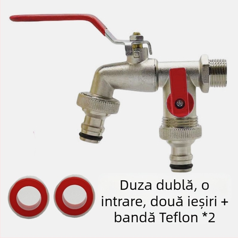 Robinet de grădină SZ-054 cu ieșire dublă — cupru, finisaj nichelat, control cu o singură mâner cu funcție duală, instalare ușoară