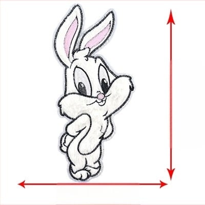 Patch din pluș cu iepuraș pentru îmbrăcăminte – brodat, formă iepure, model desen animat