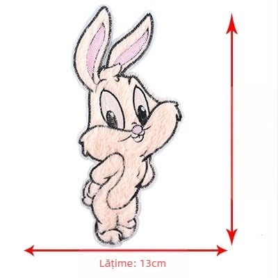 Patch din pluș cu iepuraș pentru îmbrăcăminte – brodat, formă iepure, model desen animat