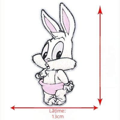 Patch din pluș cu iepuraș pentru îmbrăcăminte – brodat, formă iepure, model desen animat