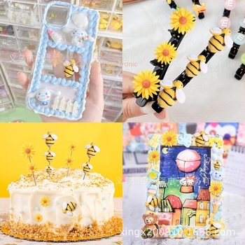 Accesorii DIY bijuterii – decorațiuni din rășină cu albina, margaretă și floarea-soarelui, finisaj cu picurare de ulei, 20 bucăți, ambalate în cutie