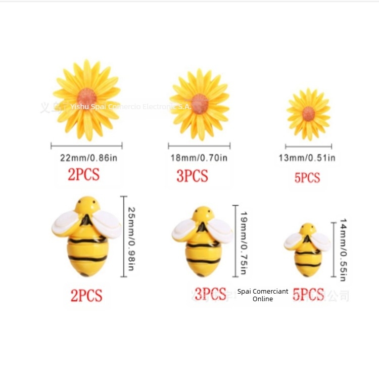 Accesorii DIY bijuterii – decorațiuni din rășină cu albina, margaretă și floarea-soarelui, finisaj cu picurare de ulei, 20 bucăți, ambalate în cutie