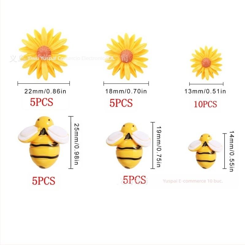 Accesorii DIY bijuterii – decorațiuni din rășină cu albina, margaretă și floarea-soarelui, finisaj cu picurare de ulei, 20 bucăți, ambalate în cutie