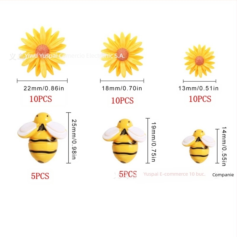 Accesorii DIY bijuterii – decorațiuni din rășină cu albina, margaretă și floarea-soarelui, finisaj cu picurare de ulei, 20 bucăți, ambalate în cutie