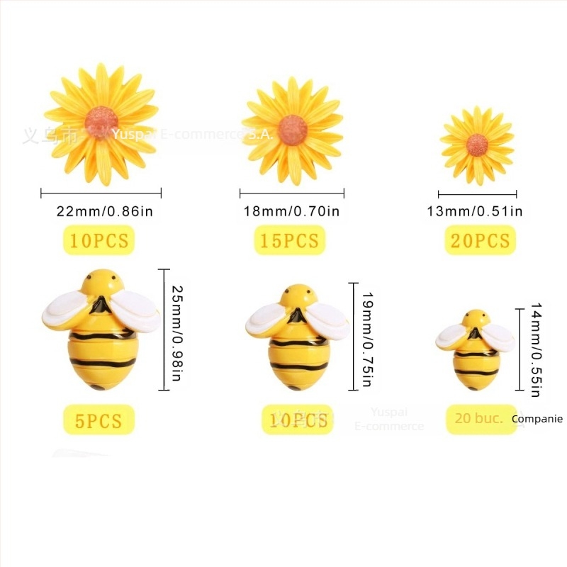 Accesorii DIY bijuterii – decorațiuni din rășină cu albina, margaretă și floarea-soarelui, finisaj cu picurare de ulei, 20 bucăți, ambalate în cutie