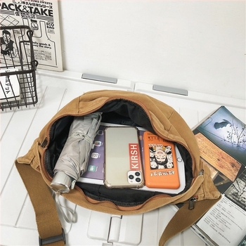 Geantă din pânză pentru umăr, stil street, închidere cu fermoar, căptușeală din poliester, buzunar interior cu fermoar și buzunar pentru telefon