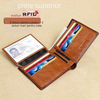 Portofel bărbați CIEPHIA – Piele naturală de primă clasă, protecție RFID, buzunar pentru permis de conducere, căptușeală din poliester