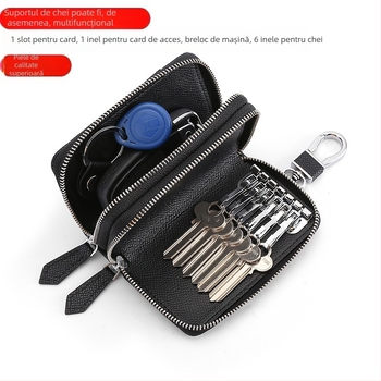 Geantă pentru chei din piele, piele de top-grain, model cu dungi, căptușeală din microfibră (Unisex)