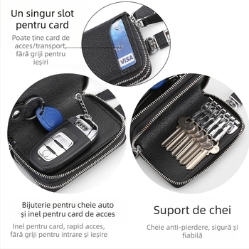 Geantă pentru chei din piele, piele de top-grain, model cu dungi, căptușeală din microfibră (Unisex)