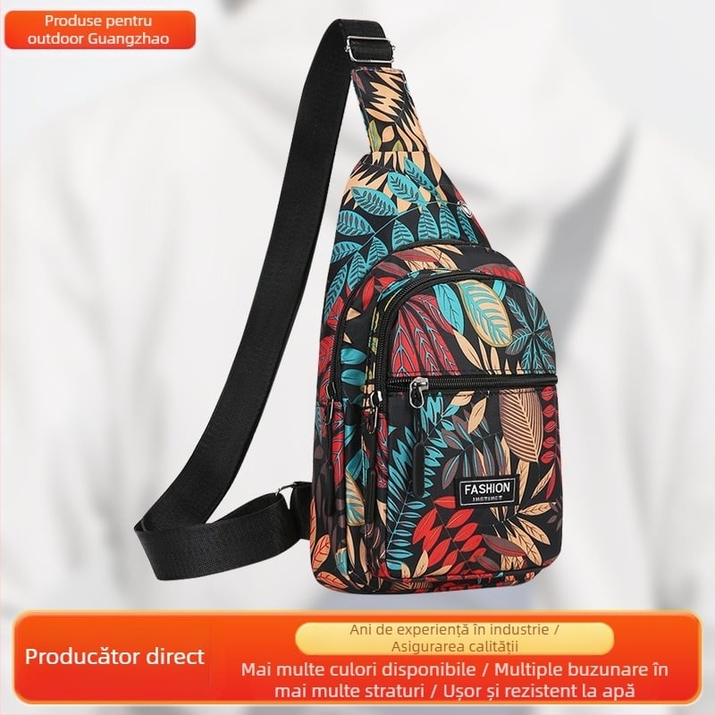 Geantă crossbody cu model frunză de arțar — unisex, material Oxford, căptușeală poliester, pentru activități sportive în aer liber