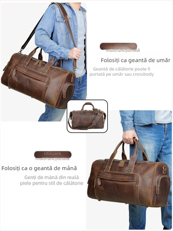 Geantă de călătorie din piele naturală Marent pentru bărbați, piele de top layer, capacitate 20–35 L, stil Crazy Horse vintage