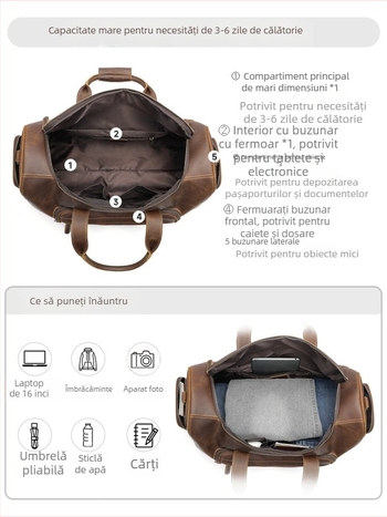 Geantă de călătorie din piele naturală Marent pentru bărbați, piele de top layer, capacitate 20–35 L, stil Crazy Horse vintage