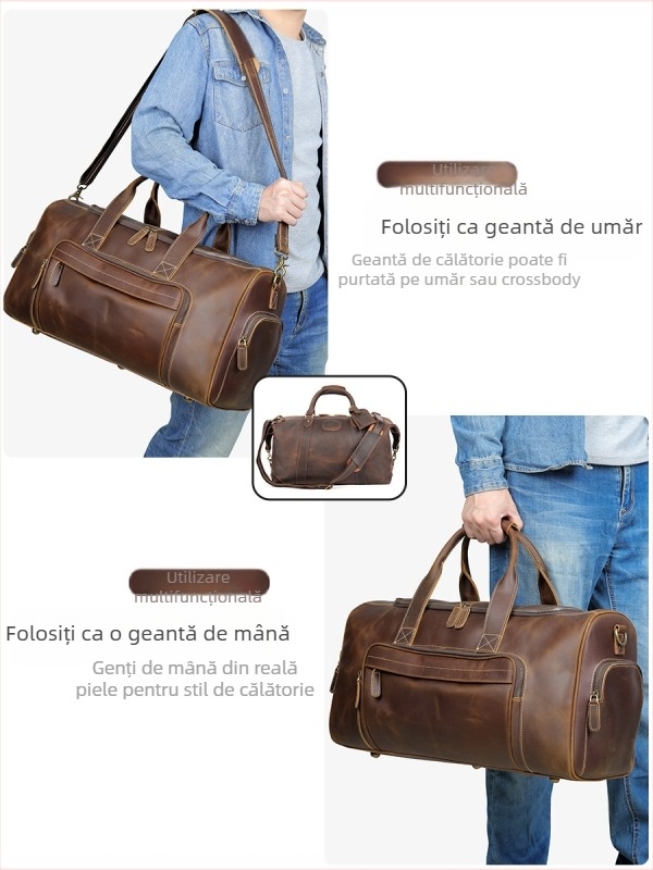 Geantă de călătorie din piele naturală Marent pentru bărbați, piele de top layer, capacitate 20–35 L, stil Crazy Horse vintage