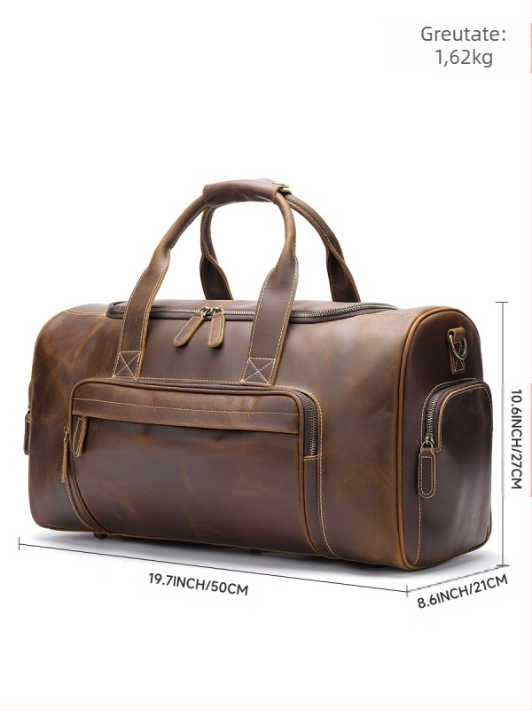 Geantă de călătorie din piele naturală Marent pentru bărbați, piele de top layer, capacitate 20–35 L, stil Crazy Horse vintage