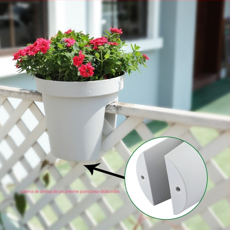 Ghiveci șa pentru balcon, de agățat pe balustradă, din rășină/plastic, stil simplu