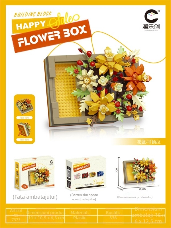 Set de blocuri de construit cu motive florale – hibiscus și trandafir, ABS plastic, bucăți cu particule de diamant, 400–800 bucăți, pentru 7–14 ani