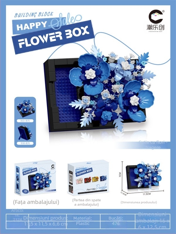 Set de blocuri de construit cu motive florale – hibiscus și trandafir, ABS plastic, bucăți cu particule de diamant, 400–800 bucăți, pentru 7–14 ani