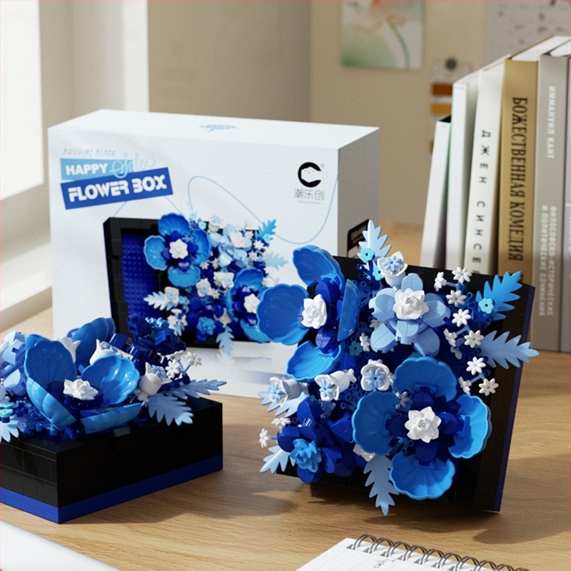 Set de blocuri de construit cu motive florale – hibiscus și trandafir, ABS plastic, bucăți cu particule de diamant, 400–800 bucăți, pentru 7–14 ani