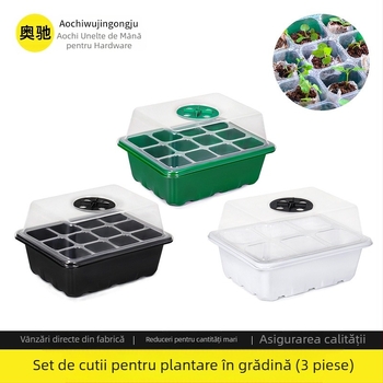 Tavă de răsaduri – plastic, respirabilă, transparentă la lumină, durabilă, economisire a apei, cu 6 sau 12 găuri, set din trei piese