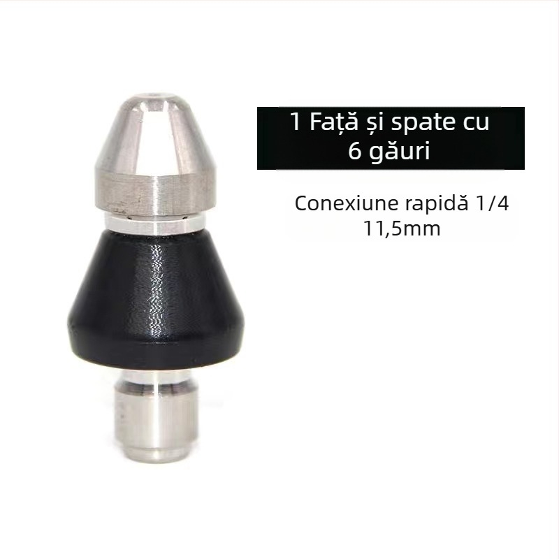Duza de curățare a conductelor de canalizare din oțel inoxidabil, conectare rapidă 1/4 in, 6 duze