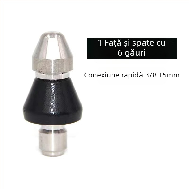 Duza de curățare a conductelor de canalizare din oțel inoxidabil, conectare rapidă 1/4 in, 6 duze