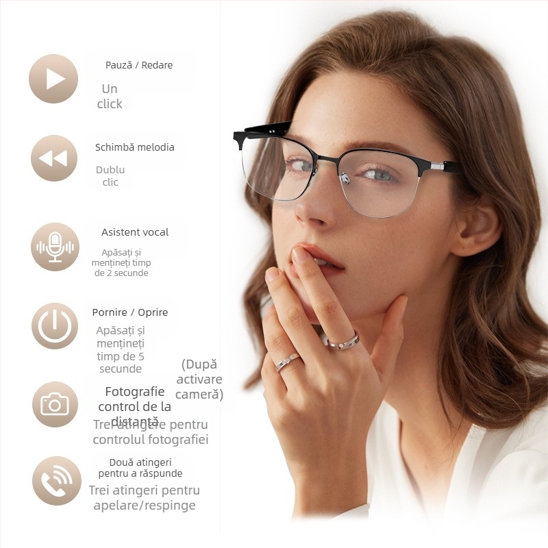 Ochelari Bluetooth inteligenți CC-GS06, baterie 110mAh, control tactil, rază de 10 m+, montare pe cap