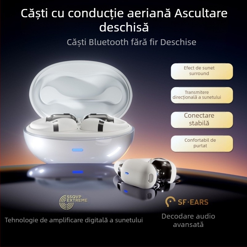 Căști Bluetooth cu conducție osoasă, clips sport, rază 10 m, Bluetooth 5.4, autonomie 4–8 ore