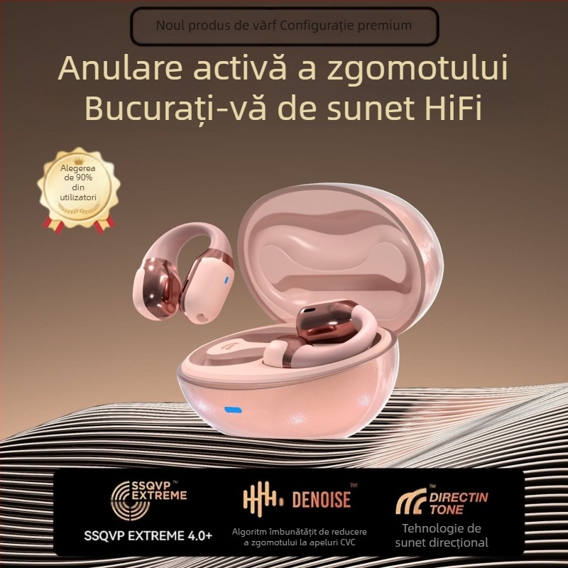 Căști Bluetooth cu conducție osoasă, clips sport, rază 10 m, Bluetooth 5.4, autonomie 4–8 ore